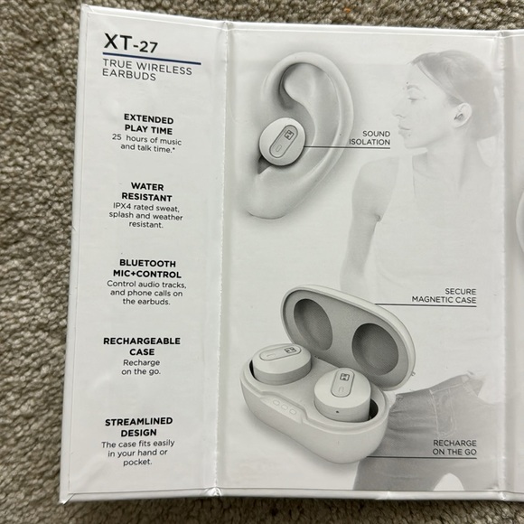 XT-27 Bluetooth Rechargeable Earphones with Microphone and Touch Control White - Picture 6 of 7